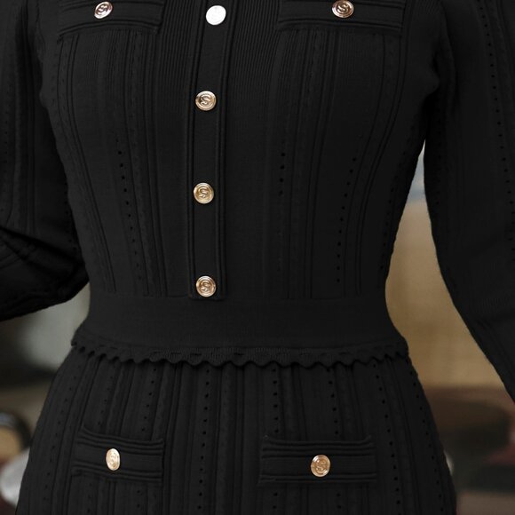 SANDRO Knitted High-Waisted Pleated Dress - Picture 2 of 7